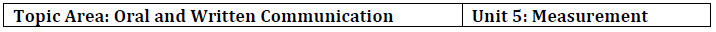 Topic Area: Oral and Written Communication Unit 5: Measurement
